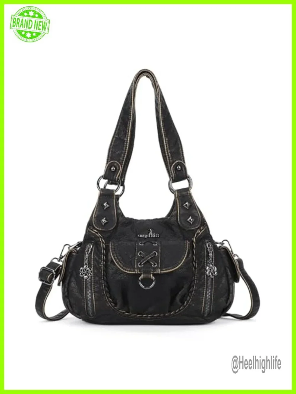 Vegan Leather Hobo Shoulder Bag Crossbody Tote Multi-Pocket Handbag